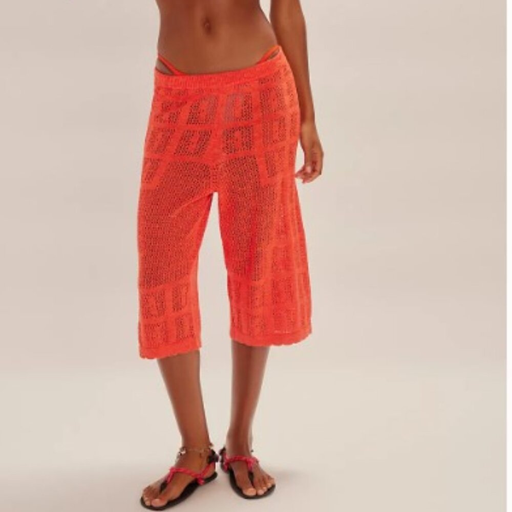 Free People Bright Orange Crochet Bermudas